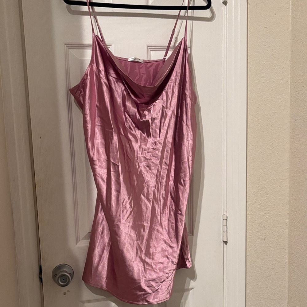 Pink Silk Cowl Neck Slip Mini Dress
